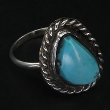 VTG Sterling Silver - NAVAJO Braided Turquoise Cabochon Ring Size 5 - 3g