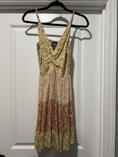 Angie Boho Cottage Floral Smocked Twist Front Short Dress Bright Colors Size S