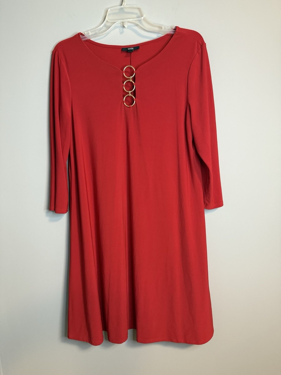 msk red dress MSK Women's Short Sleeve Cotton Mini Dress, Red, Medium