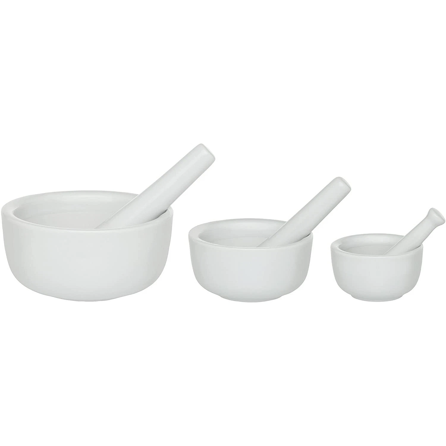 HIC Mortar and Pestle Spice Herb Grinder Pill Crusher Set Porcelain Set of 3