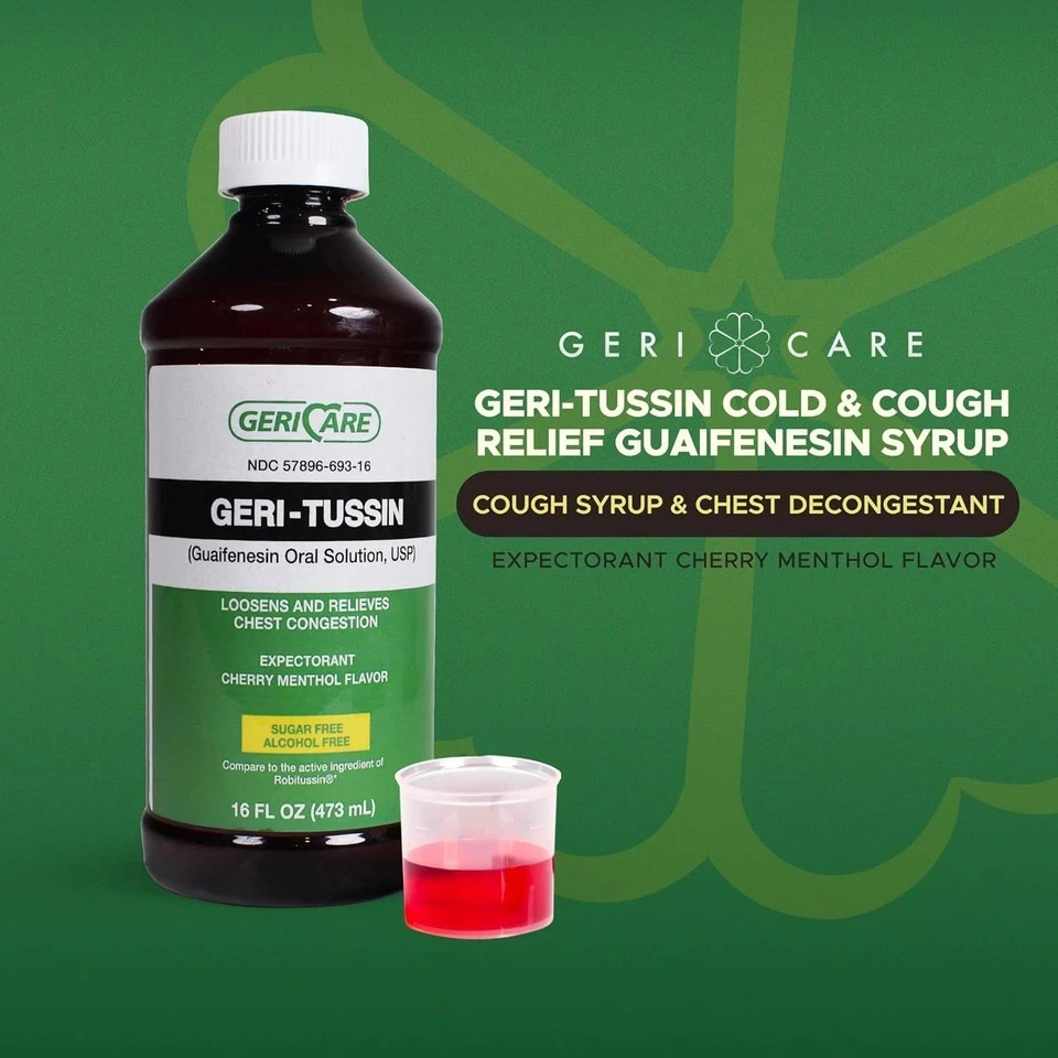 4 Pack Geri Care Geri Tussin Guaifenesin Expectorant Syrup 100 mg 16 Oz Each