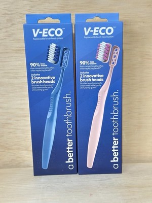 Lot of 2-V-Eco Toothbrushes & Replacement Heads Convenient Storage Box