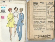 Vogue 7796 sewing pattern 60's keyhole DRESS chic TUNIC PANTS sew UNCUT size 12