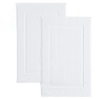 White Cotton Bath Mats Set of 2 Towel Mats for Bathroom Floor Banded Rugs Sof...