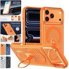 Fr iPhone 17 16 15 Pro Max Magsafe Case Heat Dissipation Magnet Ring Stand Cover