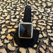 Sterling Silver 925 Square Smoky Quartz Cocktail Ring Bezel Set 1 Inch