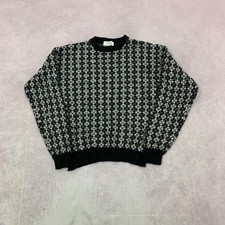 Vintage abstract knitted jumper Patterned Grandad chunky knit sweater Men's L