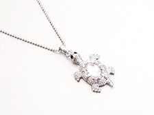 CRYSTAL TURTLE PENDANT CHARM NECKLACE SILVER TONE CLEAR PINK BLUE MULTI