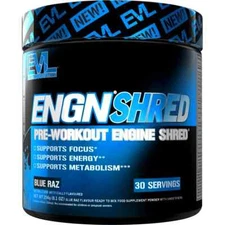EVL ENGN Shred 30srvPreWorkout Energy Focus StaminaMetabolism: Blue Raz BB:09/25