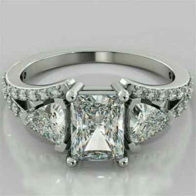 2Ct Lab Created Radiant Diamond Wedding Engagement Ring 14k White Gold Plated