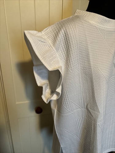 Ladies Ivory Textured Stretch Jersey Sleeveless Ruffle Trim Top Size L NEW - Picture 7 of 10