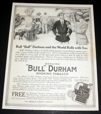 genuine bull durham smoking tobacco poster 1915 OLD MAGAZINE PRINT AD, GENUINE 