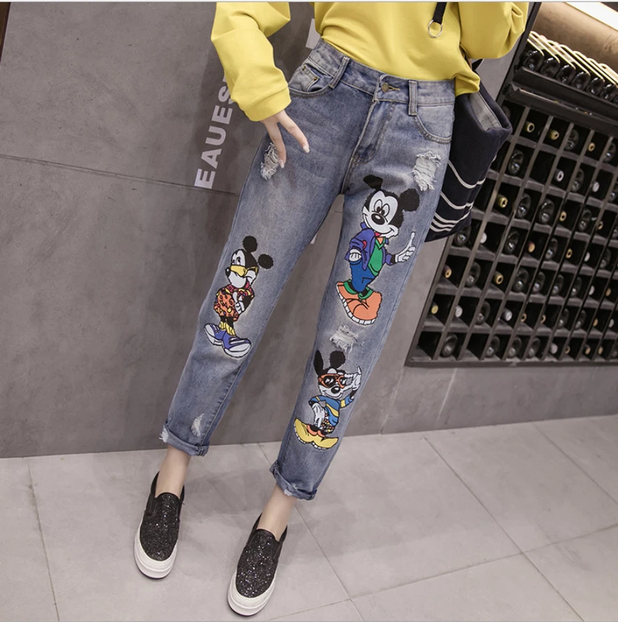 Jeans Mickey Mouse Casual Denim Length Print Female | eBay