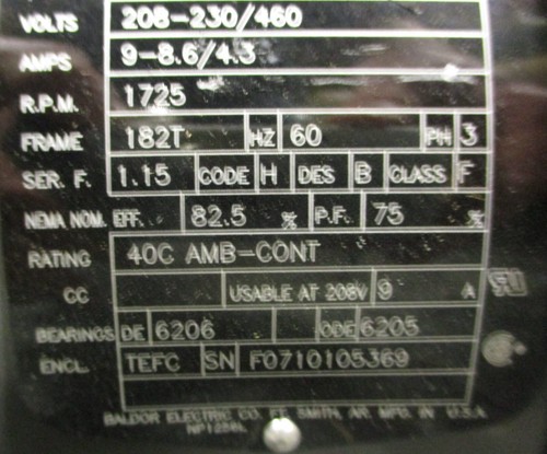 Baldor BM3611T Brake Motor w/ Stearns Brake 3HP 1725RPM 3PH 1-1/8" Shaft Dia NOS - Picture 5 of 11