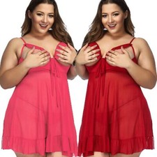Plus Size Sexy-Lingerie-Lace-Women's-G-string-Underwear-Babydoll-Nightwear-Dress