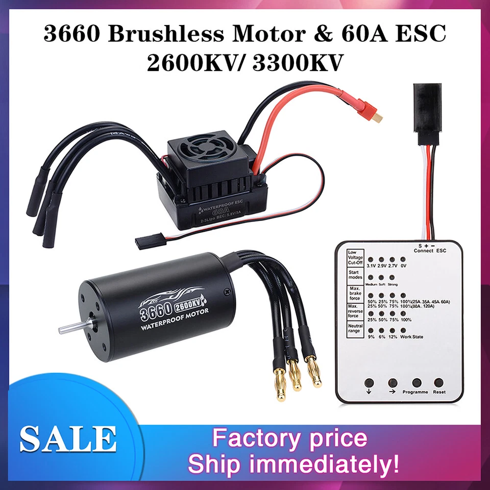 Waterproof 3660 2600KV 3300KV Brushless Motor ESC for Tamiya Traxxas 1/8 RC Car - Image 2 of 4