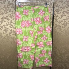 Lilly Pulitzer Green Pink Floral Flamingo Capri Pants Size 2