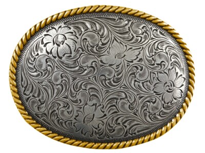 WESTERN COWBOY COWGIRL OVAL SEIL GOLD UND SILBER BESPIELT TROPHÄE GÜRTELSCHNALLE