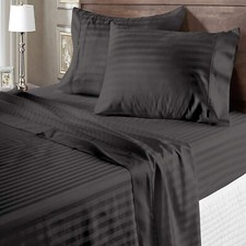 1200 TC EGYPTIAN COTTON 4 PCs SHEET SET- 8 TO 30 INCH DEEP GRAY STRIPE