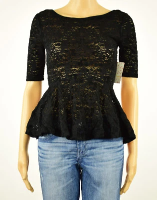 Free People Femmes Noir Dentelle Décolleté Arrière Coude Manches Haut Péplum XS - Photo 1/3