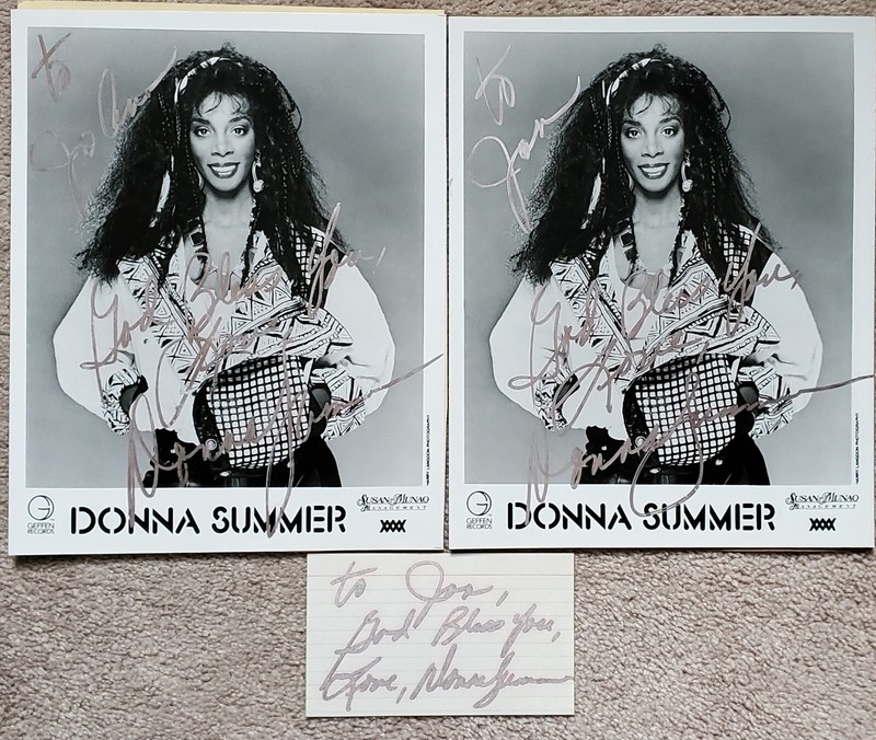 Donna Summer autographed photos & index card