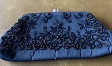Vintage Black Evening Clutch With Beads 10 X 4 1/2