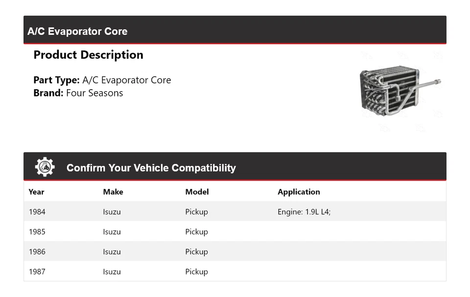 For 1984-1987 Isuzu Pickup A/C Evaporator Core 4 Seasons 1985 1986 - Image 2 of 4