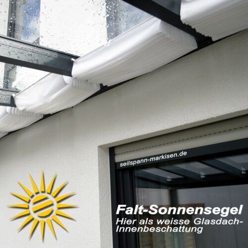 Falt-Sonnensegel weiss 375x95cm Komp. Set Innenbeschattung Glasdach Wintergarten - Bild 4 von 12