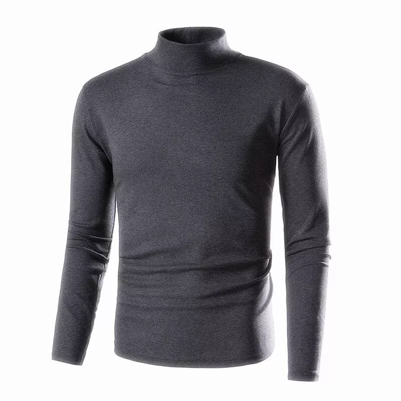 Mock Turtleneck Long Sleeve Cotton Men's Under Shirt Casual