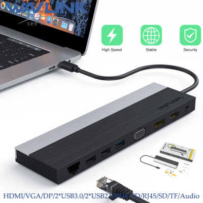 USB-C Universal Dock HDMI DP VGA USB2.0 USB3.0 100W PD SD/TF Slot Audio RJ-45