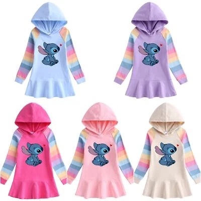 MARKENLOS Mädchen Lilo Stitch Cartoon Hoodie Kleid Langarm Pullover Kleid Top Sweatshirt