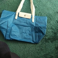 HOTTER FOLDABLE DESIGNER WOMENS BLUE CREAM LARGE SHOPPER TOTE SHOULDER HANDBAG