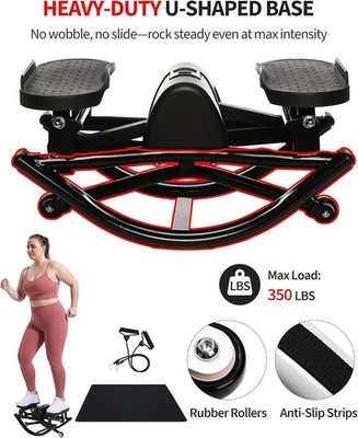 Side to Side Rock Stepper, Mini Stepper Exercise Machine with Resistance Bands