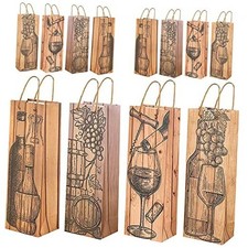 Wine Gift Bags - 12 Pack Paper Wine Bags Set with Wood Grain for Holiday,