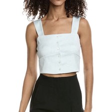 The Kooples Satin Crop Top Green Size 1 S Button Front Strappy