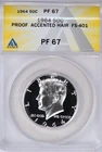 1964 Accent Hair Kennedy Half Dollar Proof ANACS PF 67 PR Frosty Silver Coin 50C