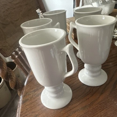 Hall Pottery Irish Coffee Mug 1273 Made in USA White Gray Pedestal-set Of 5 (+1)