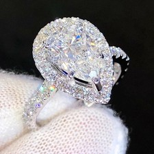 2.50CT Pear Cut Lab Created Diamond 14K White Gold FN Engagement/ Wedding Ring