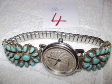 Zuni Indianer-Schmuck Silber/Türkise:  Quartz-Armbanduhr/ Indianerkopf