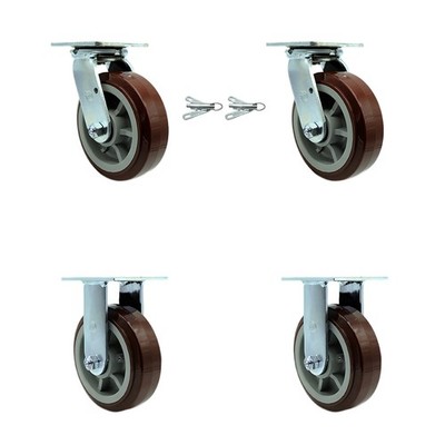 6 Inch Polyurethane Caster Set with Roller Bearings 2 Swivel Lock 2 Rigid SCC