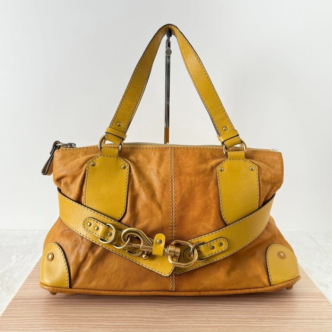FROM JAPAN専用 CHLOE Kerala 81815 Tote Hand Bag Yellow Orange Leather Authentic