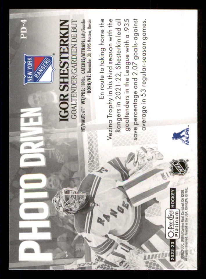 2022-23 O-Pee-Chee Platinum Photo Driven #PD4 Igor Shesterkin - Image 2 of 2