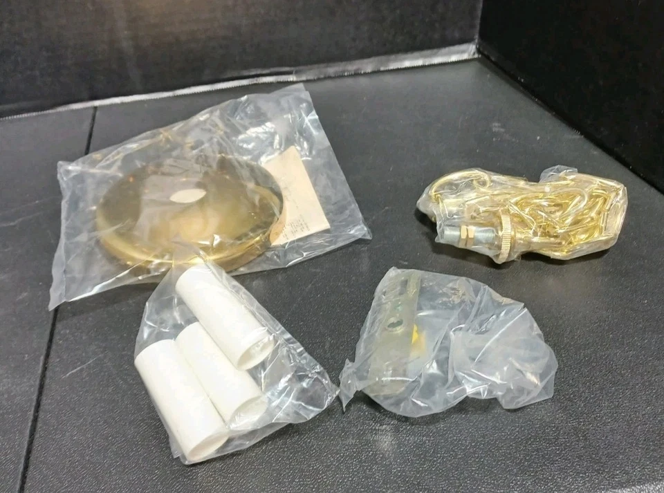 New Old Stock Forte 3 Light Solid Brass Beveled Glass Hard Wire Lighting In Box - Image 3 of 4