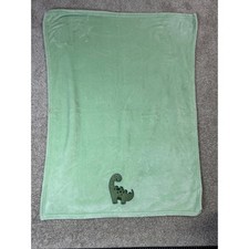Green Dinosaur Plush Baby Blanket Embroidered Brontosaurus Fleece 30x35