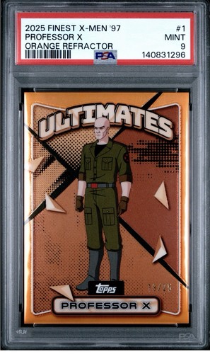 Professor x 2025 Topps Finest X-Men '97 #84 Orange Refractor /25