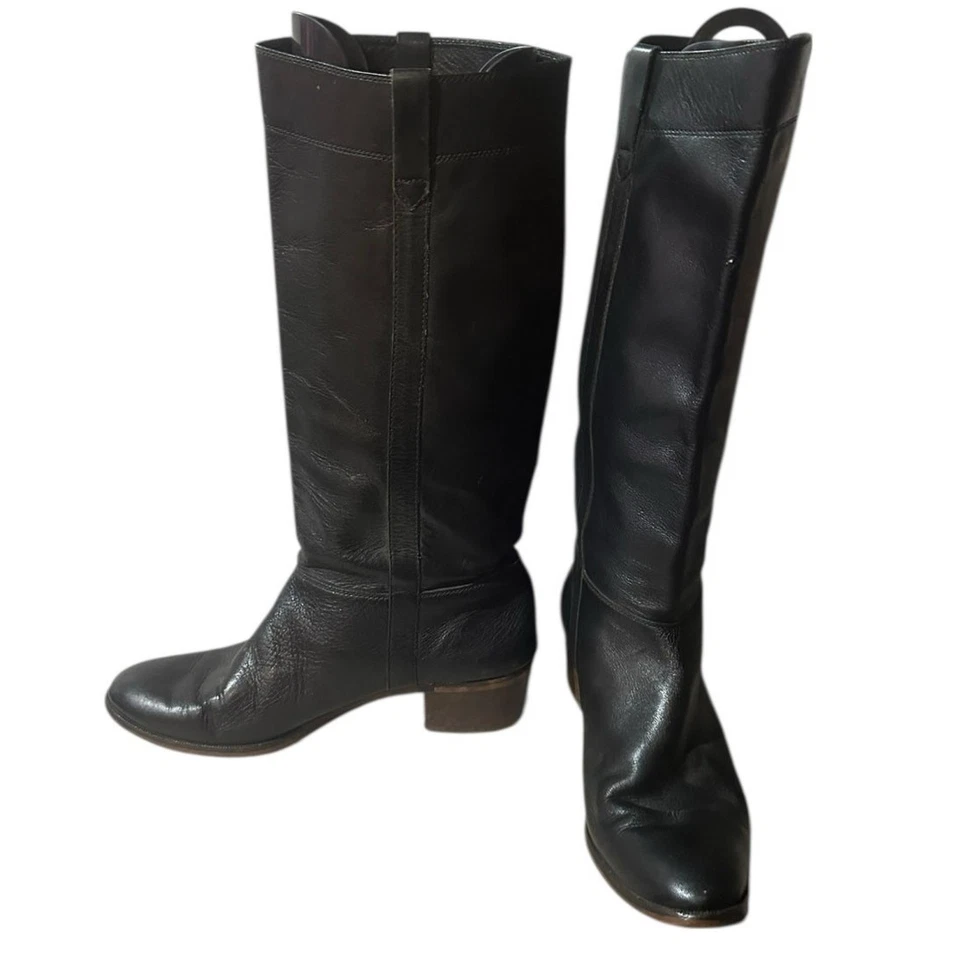 Botas de montar vintage 9 West de cuero negro Q-Louisa tacón hasta la rodilla para mujer 10 B Foto 3 de 4