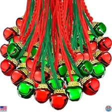 BBTO 120-Piece Christmas Jingle Bell Necklace Set - Red & Green Holiday Decor