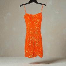B. Darlin Neon Orange Sequin Lace-Up Back Bodycon Dress Size 1/2 Mini