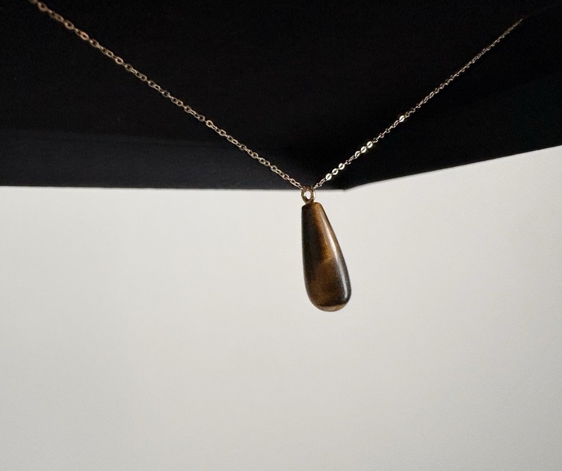 Tiger's Eye Tigerseye Teardrop Charm Pendant Marked 585 Yellow Gold 14K Necklace