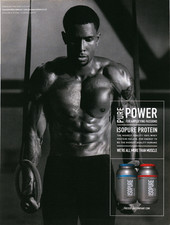 Anuncio impreso de proteínas Isopure 2015 Pure Power Fitness culturismo modelo masculino suero de leche
